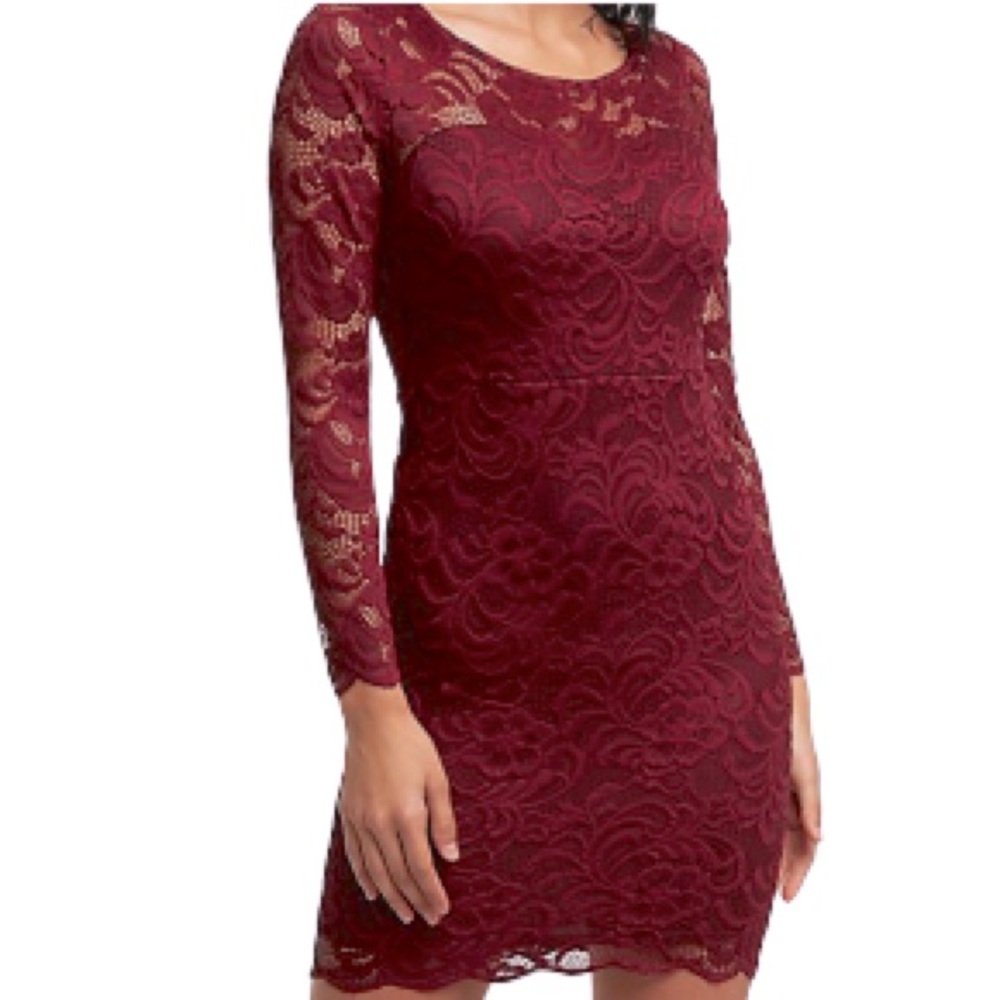 Ambiance Red Burgundy Floral Lace Cocktail Party Evening Mini Long Sleev Dress - Picture 1 of 2